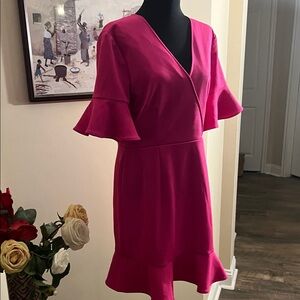 Trina Turk Vibrant Pink Mini Dress with Ruffle Sleeves
